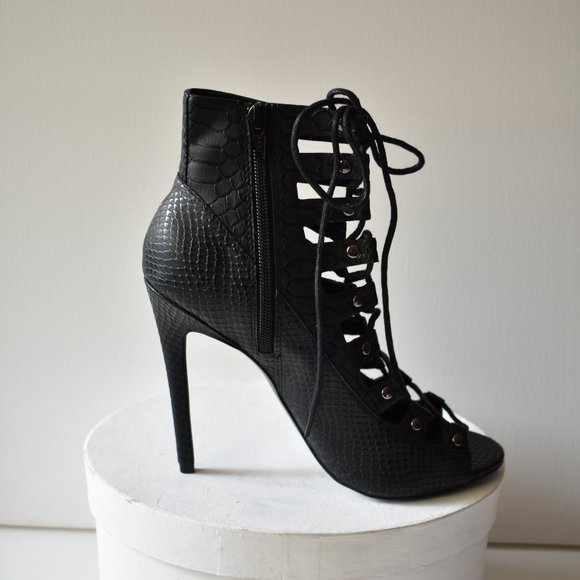 Asos Peep Toe Shoe Boots Black - Picture 2 of 8